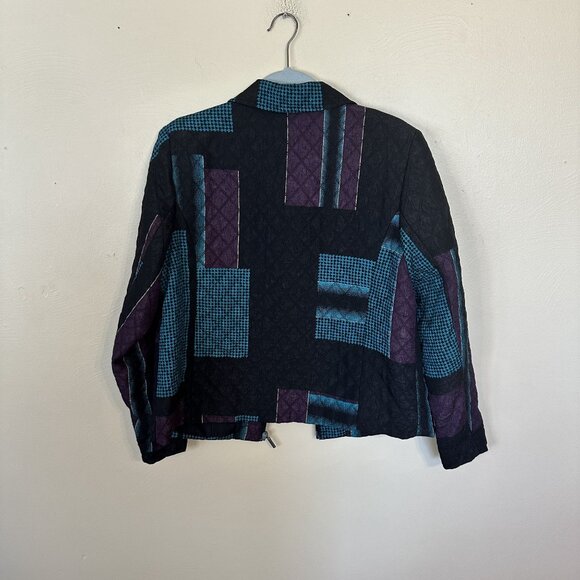 Vtg Womens Jacket Erin Patchwork Large Quilted Texture Turquoise Purple Zip Y2K - Picture 3 of 8
